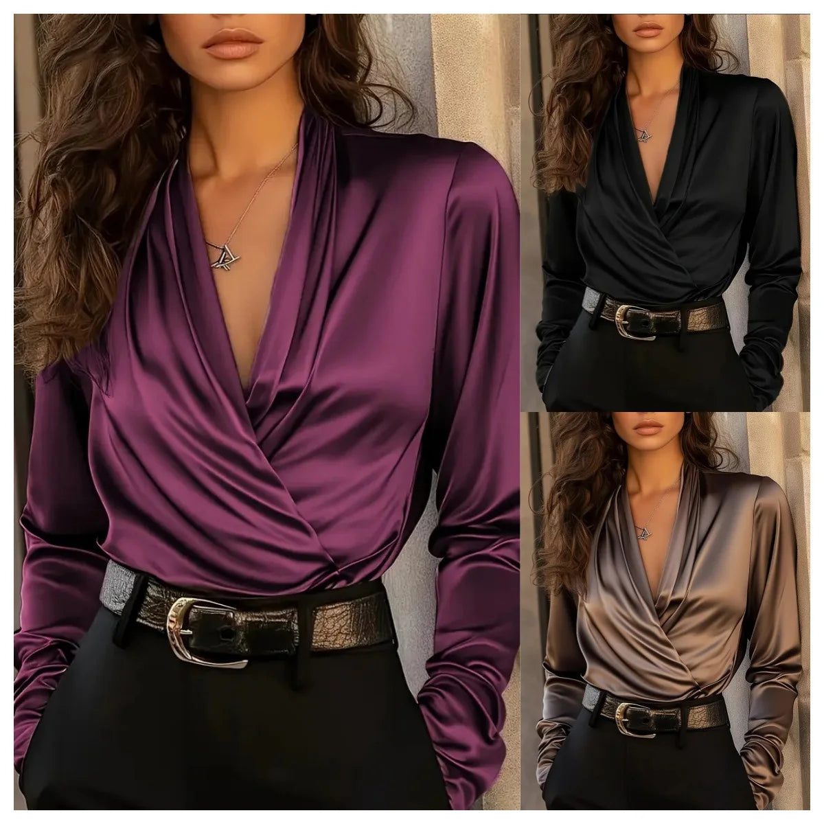 Women's Satin Blouse Long Sleeve Fashion Solid Color Shirt Office Lady Clothes Tops Elegant Woman Shirts Ladies Daily Wear Blusa