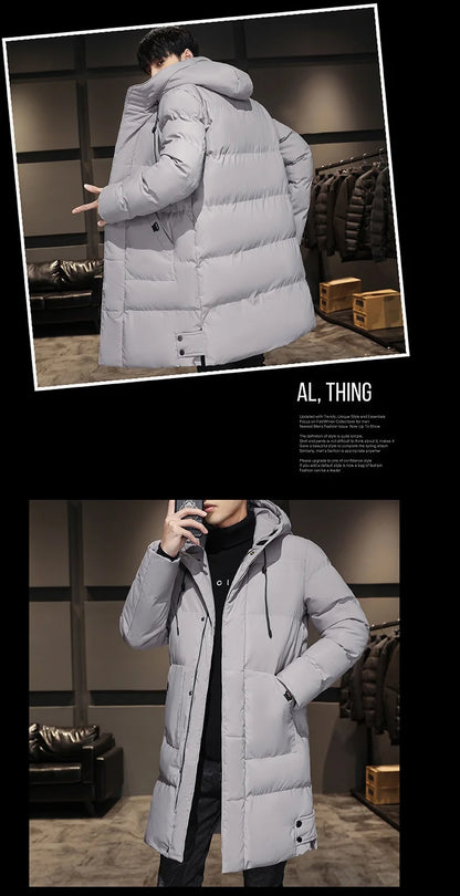 Cotton jacket men's winter thick medium long style men's decoration body trend business cotton jacket men's coat