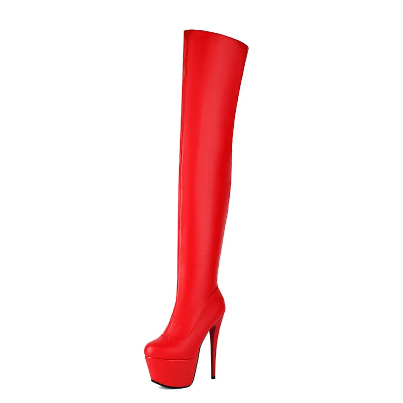 Plus Size Round Toe Super High Slim Heel Sexy Over The Knee High Boots Platform Back Zipper Nightclub Performance Boots