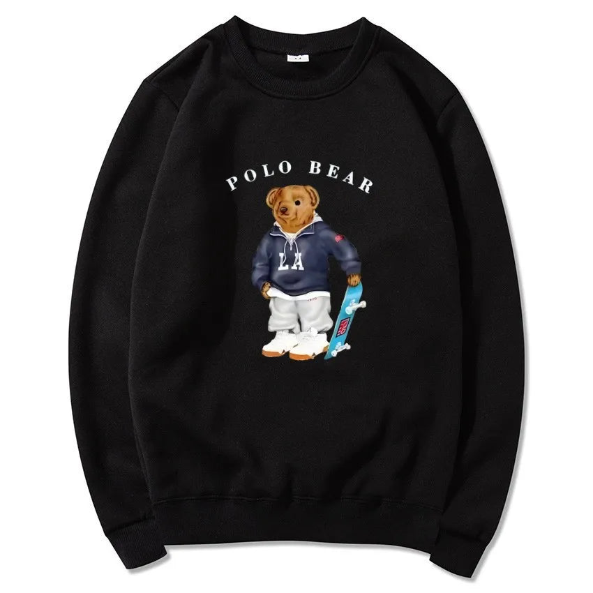 Men's casual and comfortable pullover, fashionable and versatile hooded sweatshirt with teddy bear pattern, sports shirt