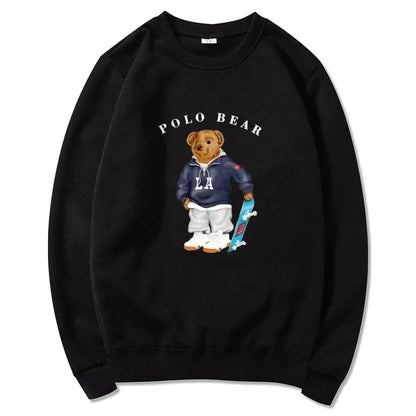 Men's casual and comfortable pullover, fashionable and versatile hooded sweatshirt with teddy bear pattern, sports shirt