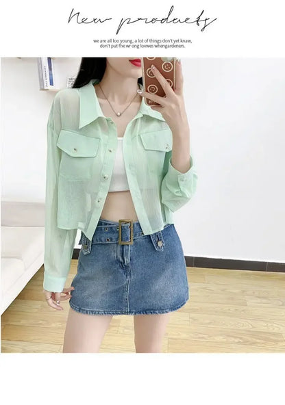 Summer Loose Chiffon Sunscreen Clothes for Women in Summer 2025 New Thin Casual Versatile Long-sleeved Cardigan Short Jacket