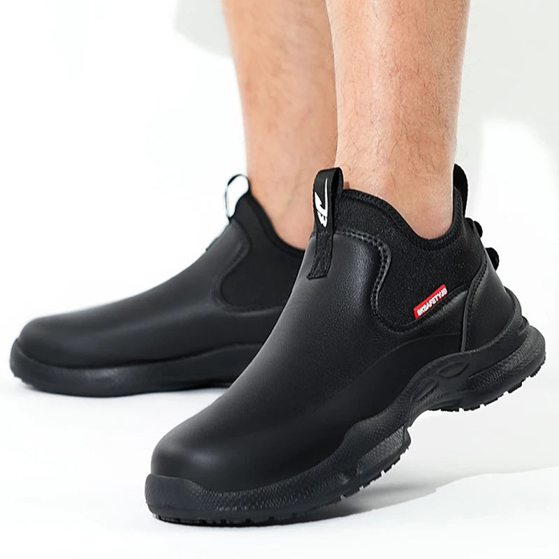 Fashionable men's leather shoes Waterproof and anti slip chef shoes Wear resistant men's casual shoes oil resistance Chef's boot