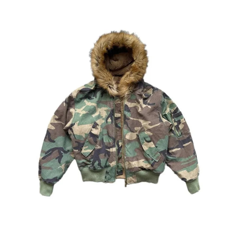 PFHQ Hooded Collar Camouflage Men's Cotton Jacket American Style Reversible Thickened Faux Rabbit Fur Coats Winter New 21P1794