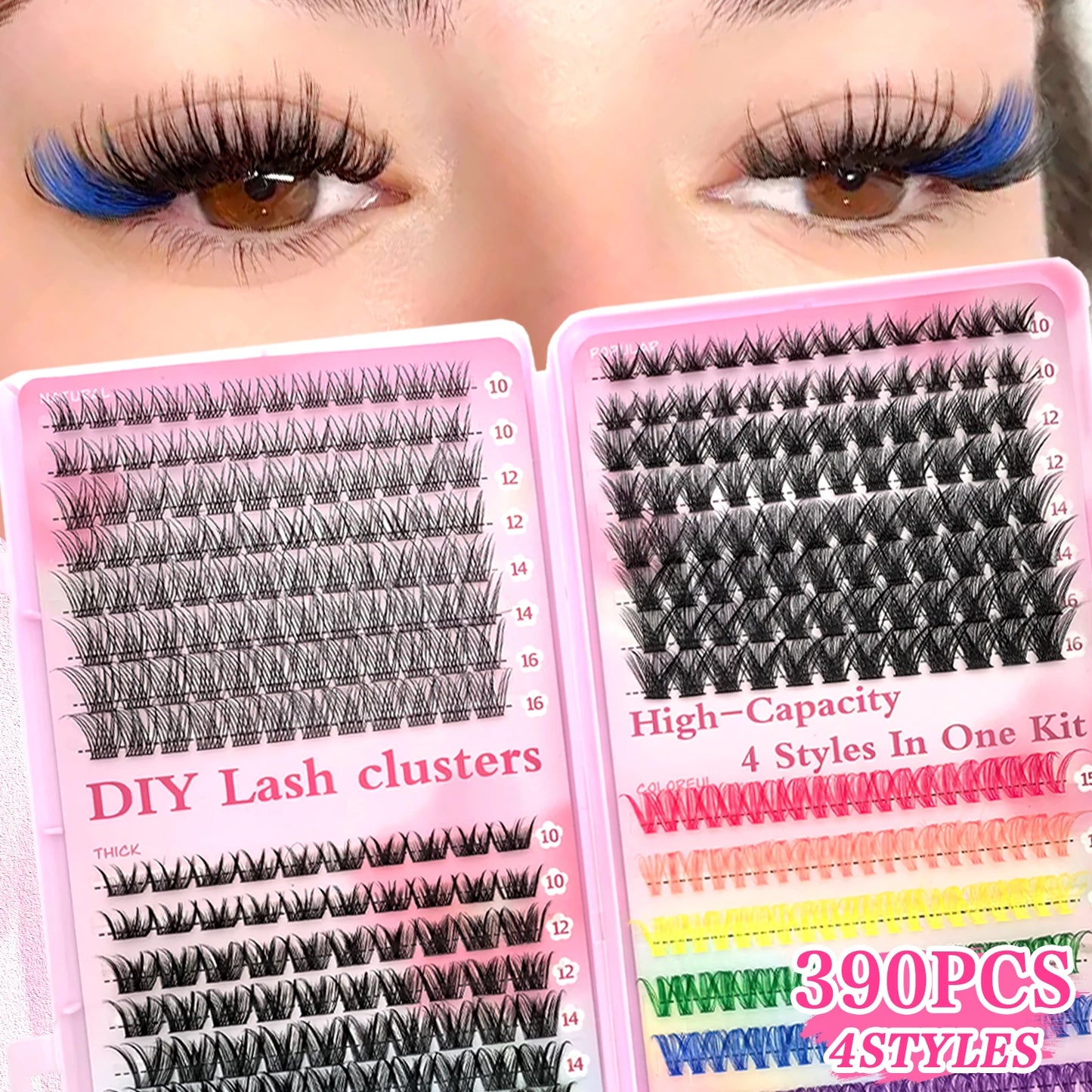 [Personal Eyelash] 240/390/600 Cluster Color Mixed Eyelash Extension Kit Makeup Beginner False Eyelash