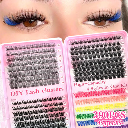 [Personal Eyelash] 240/390/600 Cluster Color Mixed Eyelash Extension Kit Makeup Beginner False Eyelash