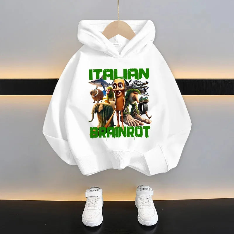 Autumn Cute Italian Brainrot Print Children's Hoodies Funny Cartoon Graphic Kids Fashion Girl Sweatshirts Casual Boy Pullover
