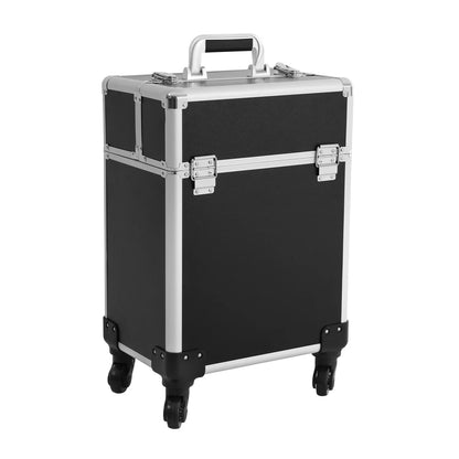 Rolling Makeup Train Case,Cosmetic Trolley with Keys,Hairdressing Travel Case,Large Capacity Trolley Makeup Box,Pink/Black