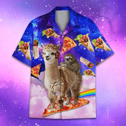 Funny Animal Pizza Hawaiian Shirts Men Women Youth  Music Raccoon Shirt Button Down Space Party Shirt 2025 Vacation Aloha Shirt