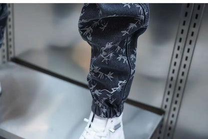 Trendy Men's Spring and Summer New Jeans Light Blue Heavy Industry Jacquard Leggings Thin Designer Luxury Elastic Waist Pants