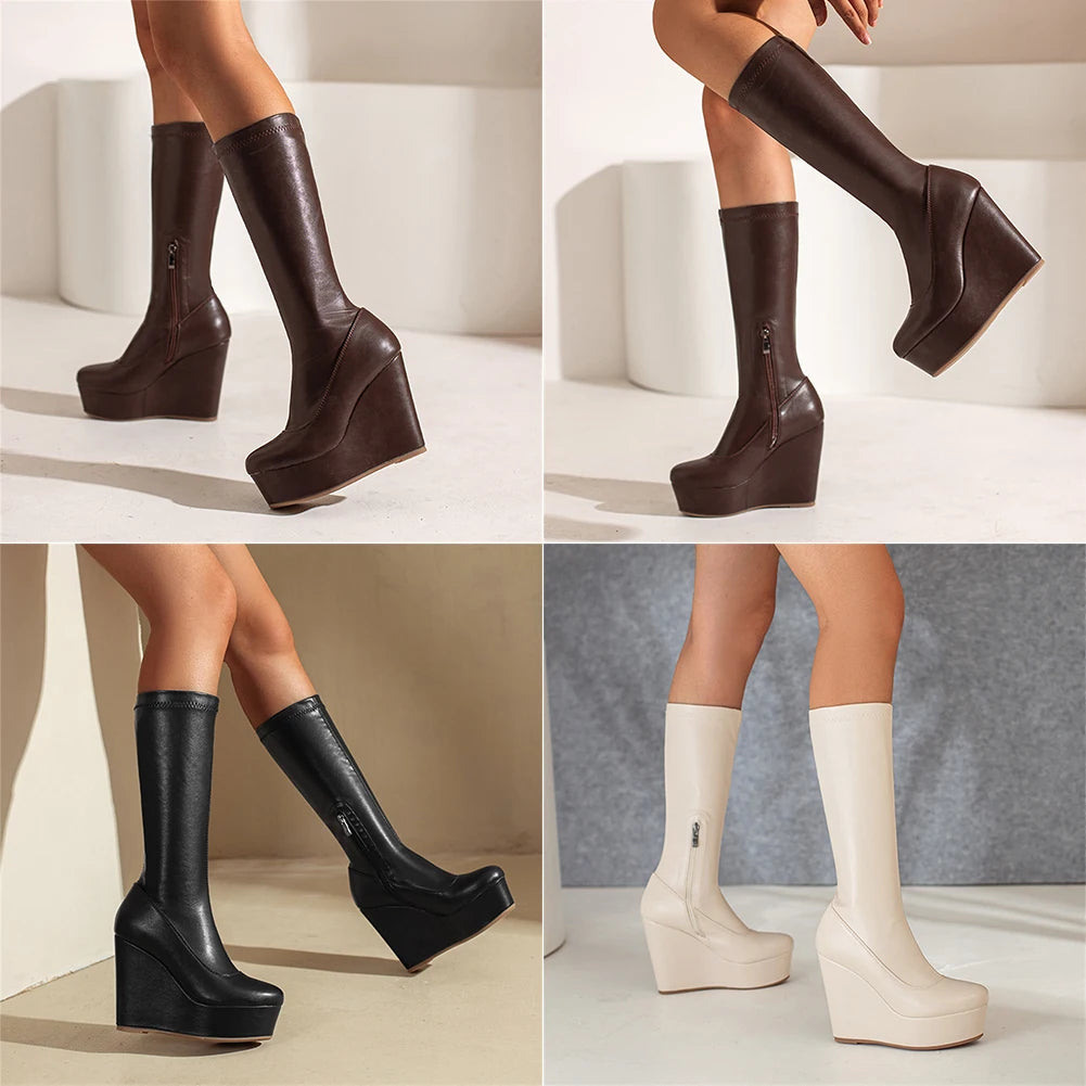 Big Size 35-43 Brand New Ladies Platform Ankle Boots Fashion Zip Wedges High Heels Boots Women 2022 Party Office Shoes Woman