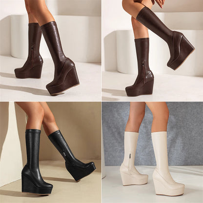 Big Size 35-43 Brand New Ladies Platform Ankle Boots Fashion Zip Wedges High Heels Boots Women 2022 Party Office Shoes Woman