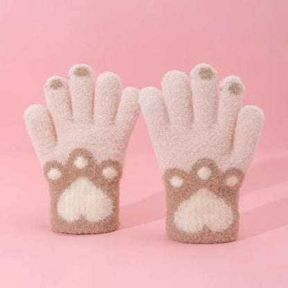 1 Pair Cute Furry Kitten Glove for Kids Boy Girl Fashion Cartoon Cat Paw Children Glove Autumn Winter Thicken Plush Glove