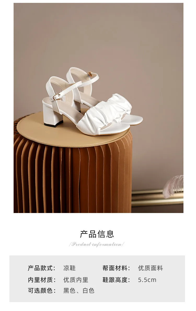 Size 35-42 New Fashion White High Heel Shoe Buckle Sandalias Grace Dress Female Designer Party Shoes 2024 Summer Women's Sandals