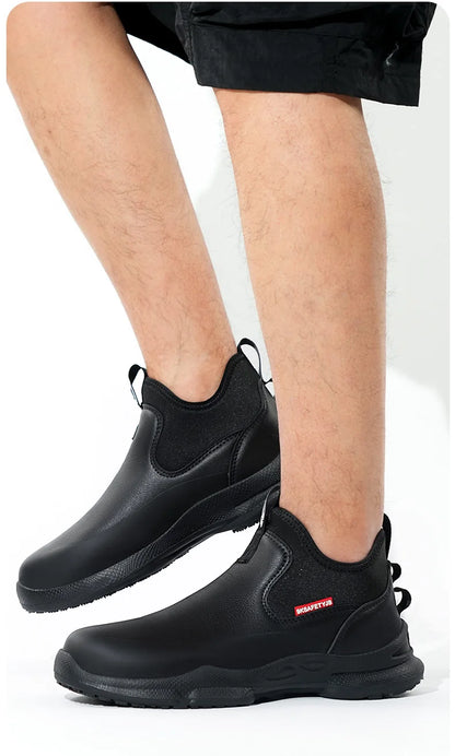 Fashionable men's leather shoes Waterproof and anti slip chef shoes Wear resistant men's casual shoes oil resistance Chef's boot