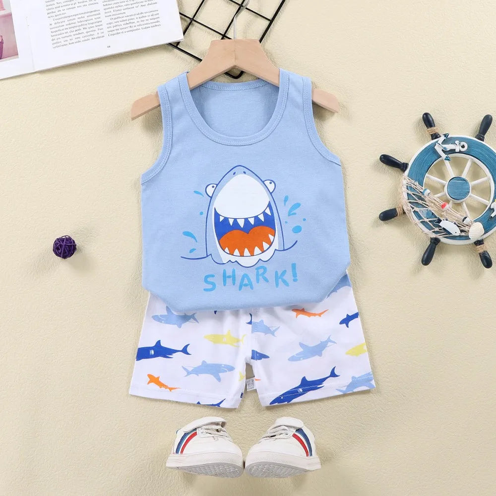 Fashion Kids Clothes Boys Girls Sets Top Shorts 2PCS 100% Cotton Soft Summer Children Baby Cloths T-shirt Shorts Toddler Suit