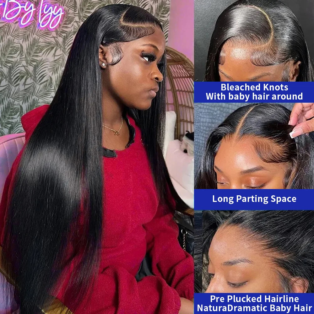  40 42 Inch Straight Human Hair Wigs 13x4 13X6 HD Lace Frontal Wig 300% Density Human Hair Remy Invisible Swiss Lace Wigs For Women