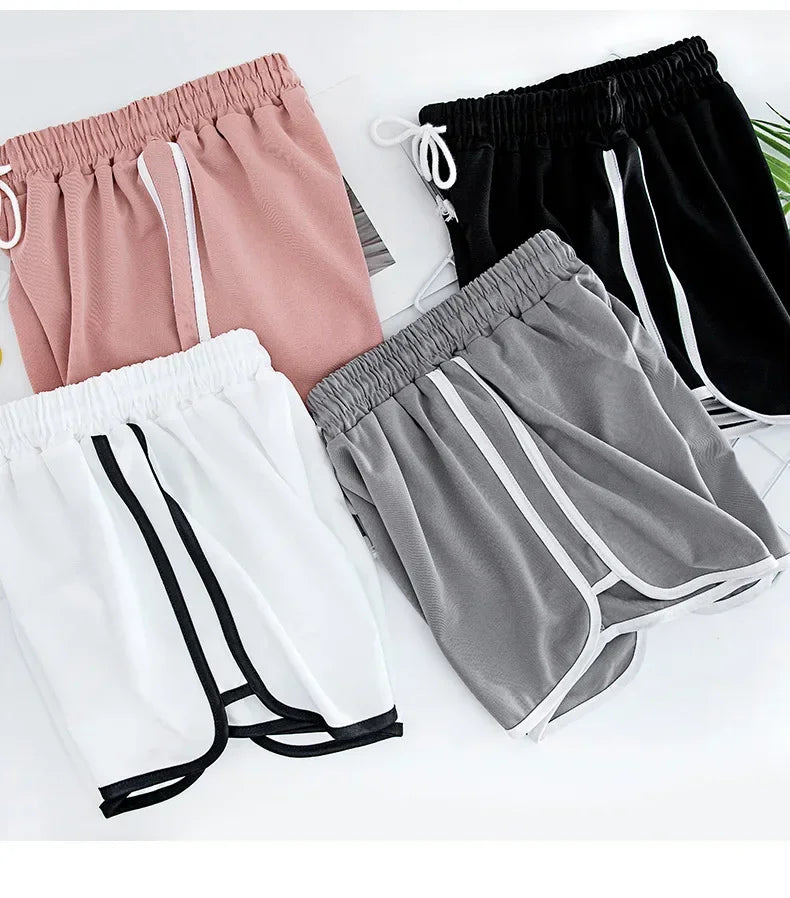 Women Striped Casual Shorts Korean Harajuku Loose All Match Sports Shorts Summer Fashion Simple Yoga Thin Mini Shorts Female