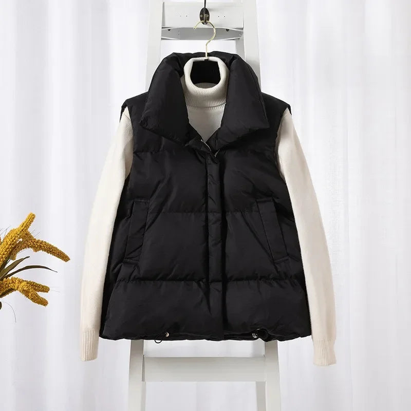 Autumn Winter Sleeveless Vest Women Keep Warm Puffer Jacket Stand Collar Harajuku Outwear Loose Fashion Padded Vest Korean Fall