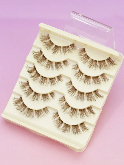 Christmas new 5 Pairs Brown Lashes 3D Mink  Natural Long False Eyelashes Dramatic Volume Fake Lashes Makeup Eyelash Extension