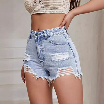 Denim Ripped Jeans Women Shorts Washed Vintage High Waist Holes Bleached Pockets Sexy Loose Y2k Straight Distressed 2025 Basics
