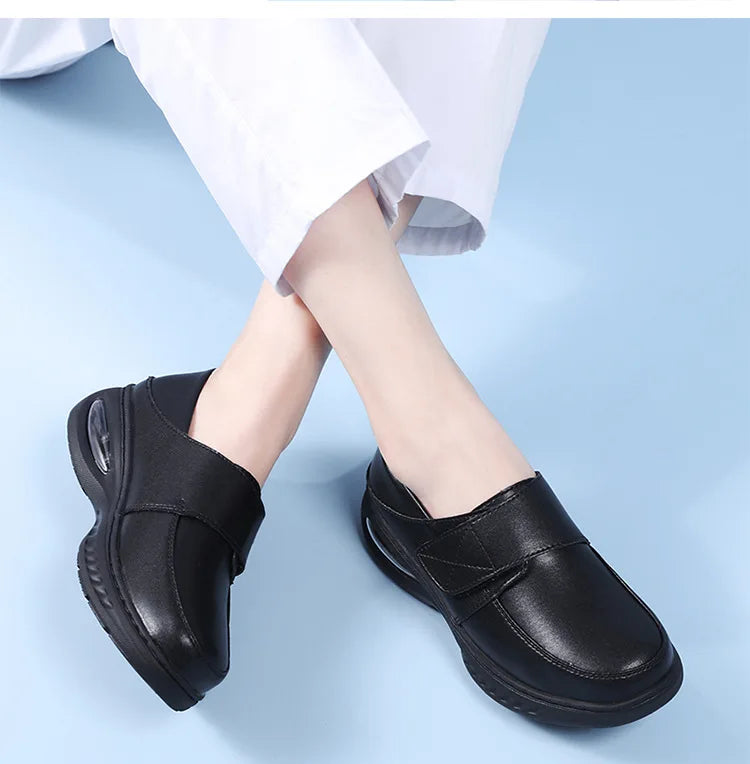 Platform White Shoes Women Casual Comfortable Light Nurse Work Shoes Fashion Slip on Non-slip Loafers Women Genuine Leather Shoe
