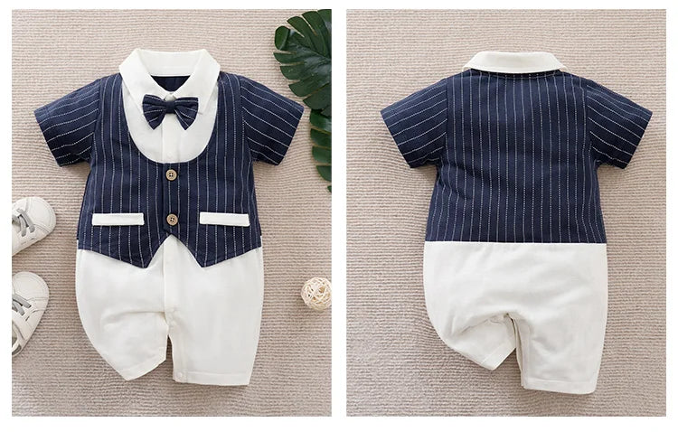 Newborn baby summer gentleman's short-sleeved cotton soft and comfortable one-piece suit Newborn baby summer gentleman's short-s