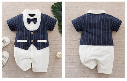 Newborn baby summer gentleman's short-sleeved cotton soft and comfortable one-piece suit Newborn baby summer gentleman's short-s