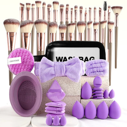 20/40Pcs Makeup Tools Kit Makeup Brushes & Headband Wristband Cleaning Tool Professional Eye Shadows Blush