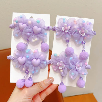 Children Flower Hair Rings Girls Pink Princess Elastic Flower Furball Hair Rings