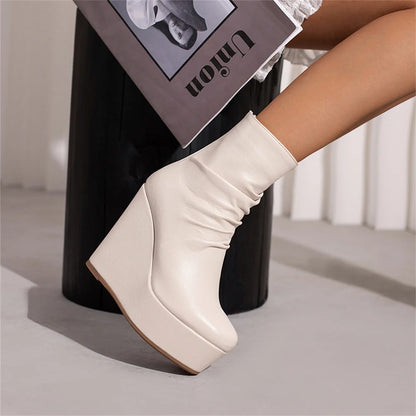 Big Size 35-43 Brand New Ladies Platform Ankle Boots Fashion Zip Wedges High Heels Boots Women 2022 Party Office Shoes Woman