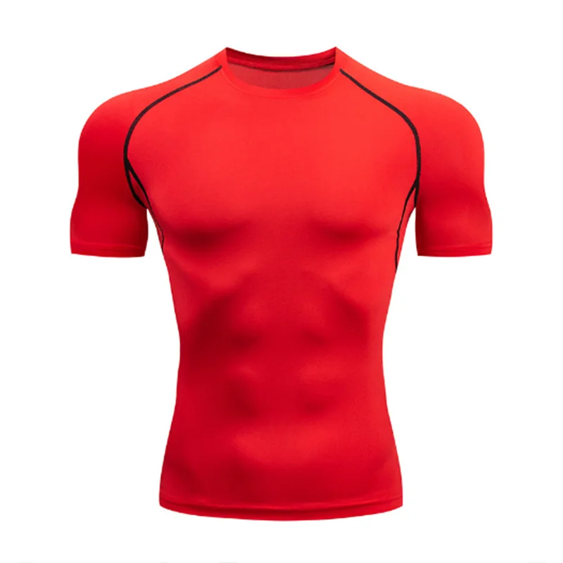 Men's compression running T-shirt fitness tight short sleeved T-shirt training jogging shirt gym sportswear quick drying