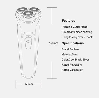 Blackstone Electrical Rotary Shaver for Men 3D Floating Blade Washable USB Rechargeable Shaving Beard Machine