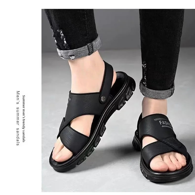 Men's Summer Thickened Anti-slip Wear-resistant Breathable Beach Sandals Driving Beachside Slip-On PVC Material Adult Footwear