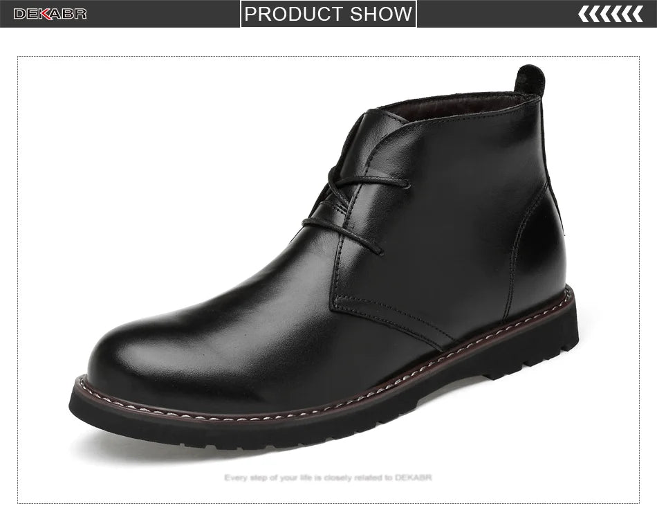 DEKABR Autumn Winter Warm Fur Ankle Boots Business Genuine Leather Mens Boots New Comfortable Soft Handmade Plus Size 48