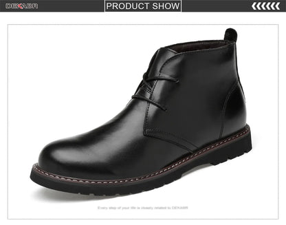 DEKABR Autumn Winter Warm Fur Ankle Boots Business Genuine Leather Mens Boots New Comfortable Soft Handmade Plus Size 48