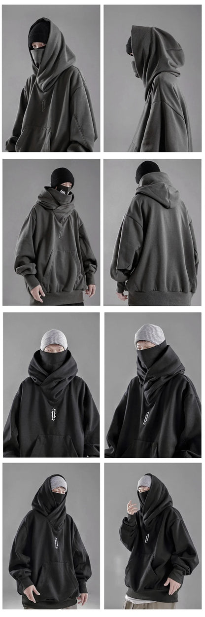 Embroidery Turtleneck Sweatshirt Oversized Y2K Men Women Hoody Japanese Ninja Hoodies Autumn Hip Hop Fleece Pocket Streetwear