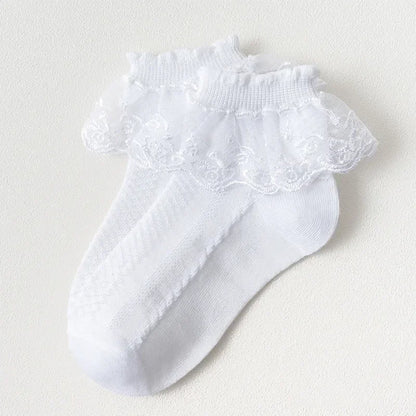 Baby Girl Toddler Kids Socks Breathable Cotton Lace Ruffle Princess Mesh Children Ankle Short Floor Sock Solid White Pink Yellow