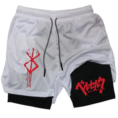 ‌Anime Berserk 2 in 1 Compression Shorts for Men - Running, Training, Yoga Gym Workout Sportswear with Pockets RL0018