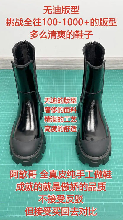 Women Motorcycle Boots Wedges Flat Shoes Woman Spring High Heel Platform Leather Combat Boots Lace Up Shoes Black Girls Platform