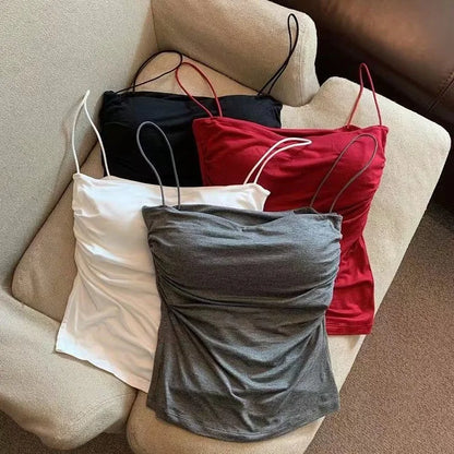Sexy Short Top With Thin Straps Plain White Tank Top Korean Style Women's Sleeveless Top Tank Underwear Fitted Camisole