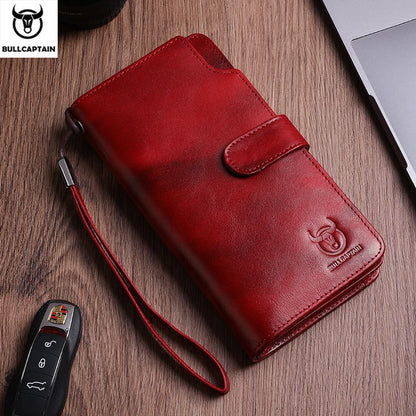 BULLCAPTAIN Men Long Wallet Clutch Bag Credit Card Holder Purses Carteras Billetera Hombre Leather Money Portfe Carte