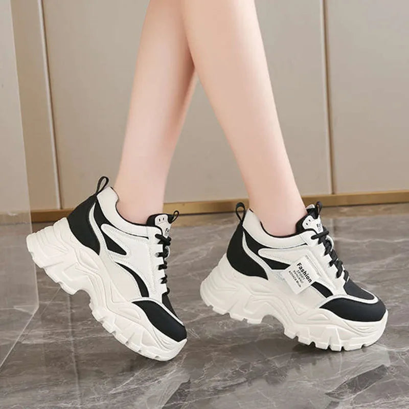 Fashion 2025 Spring Autumn Platform Sneakers Women Shoes Korean Lace Up Chunky Sneakers Mixed Color Women's Vulcanize Shoes