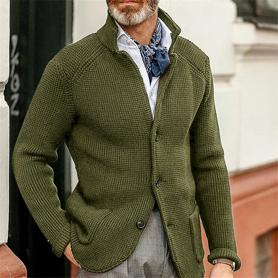 New 2025 Men Stand Collar Knitted Coat Long Sleeve Sweater Cardigan Jacket Solid Thick Warm Knitwear Casual Sweatercoat Blazer