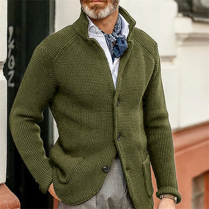 New 2025 Men Stand Collar Knitted Coat Long Sleeve Sweater Cardigan Jacket Solid Thick Warm Knitwear Casual Sweatercoat Blazer