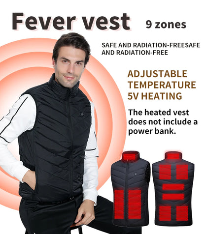 Winter Men's 9-Zone Heated Vest for Cold Protection Electric Heated Vest with Heating Cotton Lining【Power supply not included】