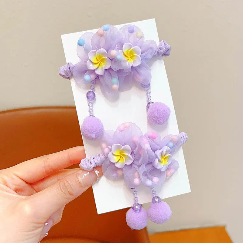 Children Flower Hair Rings Girls Pink Princess Elastic Flower Furball Hair Rings