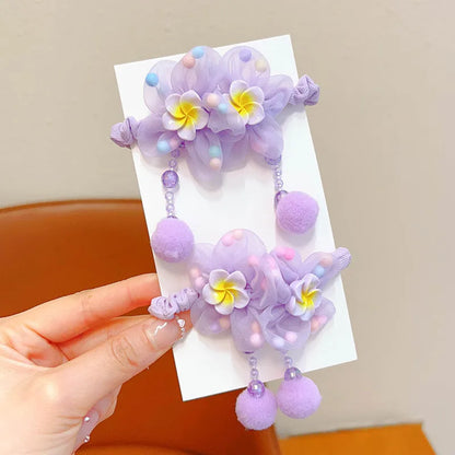 Children Flower Hair Rings Girls Pink Princess Elastic Flower Furball Hair Rings