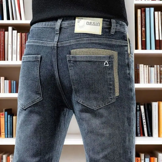 Spring Autumn 2025 Men's High-End Fashion Casual Pants Straight Leg Slim Fit Long Denim Jeans Handsome Cargo Casual Pants Men