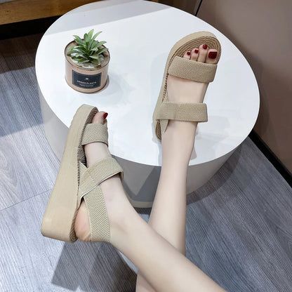 New Minimalist Slingback Wedge Sandals Outdoor Summer Lightweight Slides Solid Color Thick Bottom Ladies Shoes Female Sandals